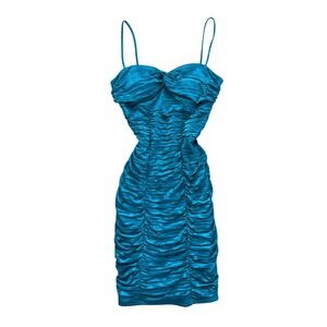 Vintage Y2K Teal Blue Ruched Bodycon Mini Dress partyc club brat goingout